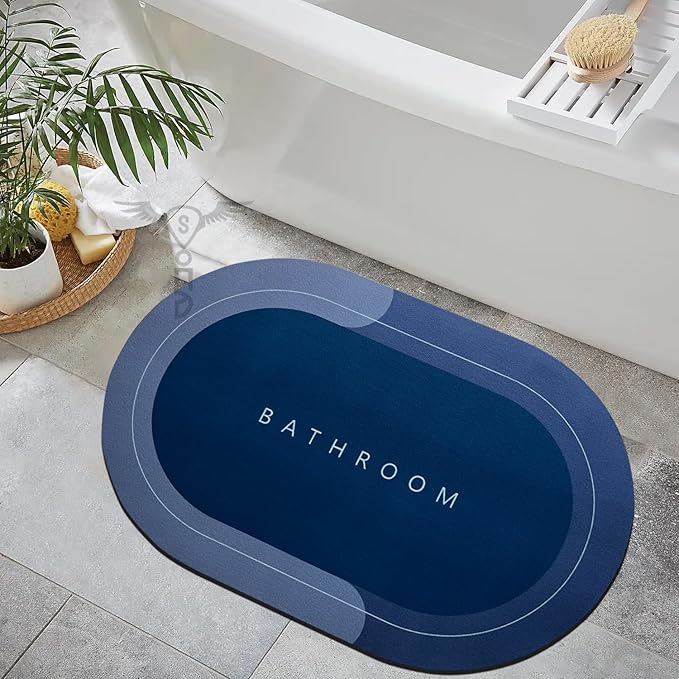 Pack of - 2 Anti-Skid Water Soaking Oval Bathroom Print Rubber Mat, Water Absorbent Mat