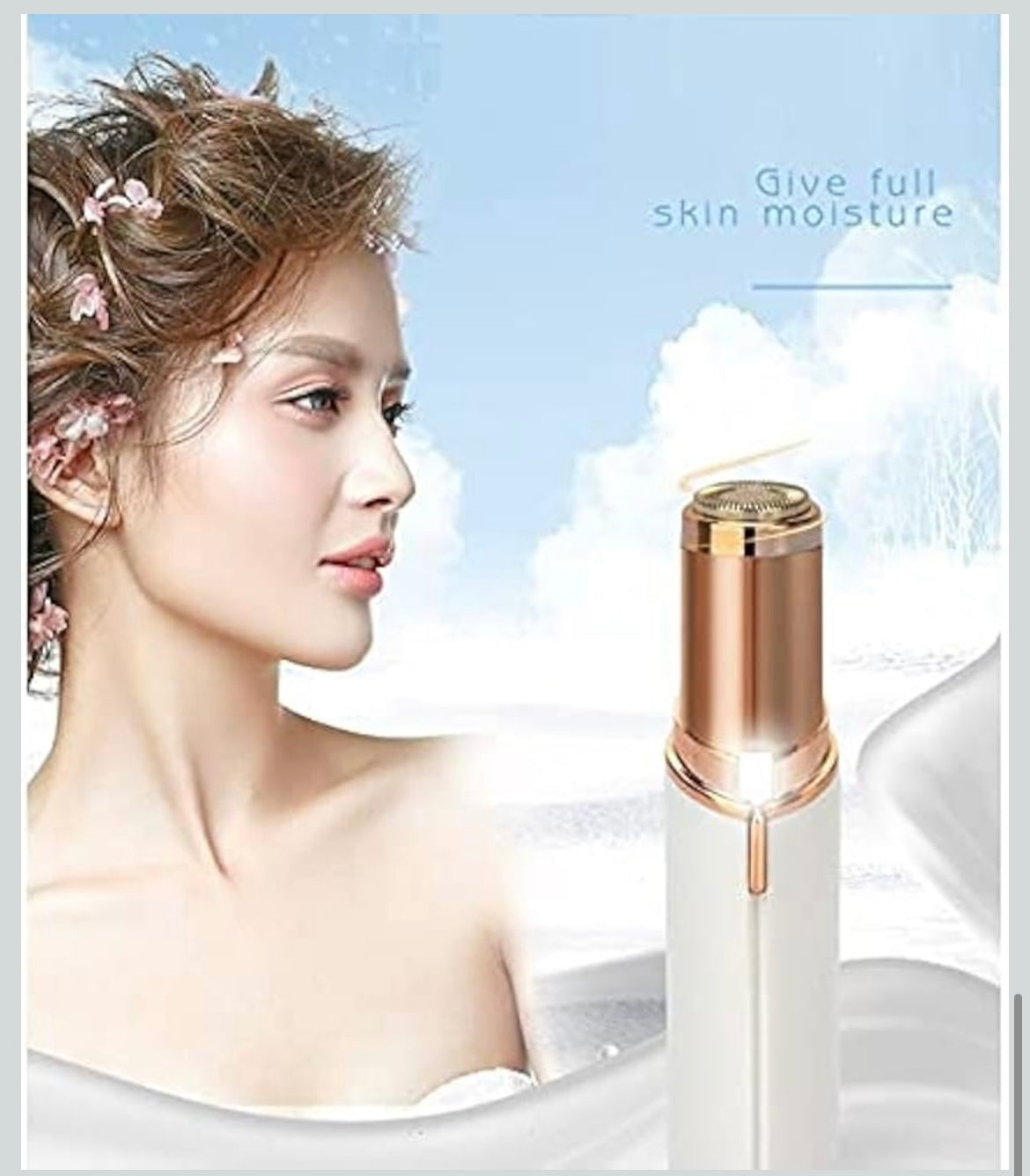 Hair Remover For Women Skincare Lipstick Shape Mini Epilator trimmer Machine for face, Upper Lip, Chin, Eyebrow, etc. with Battery (White)