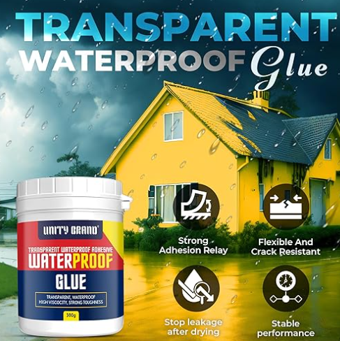 Crack Seal Glue 300gm with Brush Transparent Waterproof Resin Epoxy for Roof Leakage Crack Seal Agent Roof Water Leakage Solution Water Proof Glue for Waterproofing (300 GM / 1 PACK)