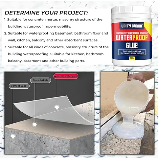 Crack Seal Glue 300gm with Brush Transparent Waterproof Resin Epoxy for Roof Leakage Crack Seal Agent Roof Water Leakage Solution Water Proof Glue for Waterproofing (300 GM / 1 PACK)