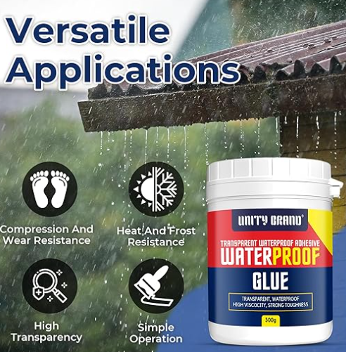 Crack Seal Glue 300gm with Brush Transparent Waterproof Resin Epoxy for Roof Leakage Crack Seal Agent Roof Water Leakage Solution Water Proof Glue for Waterproofing (300 GM / 1 PACK)
