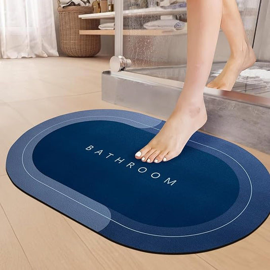 Pack of - 2 Anti-Skid Water Soaking Oval Bathroom Print Rubber Mat, Water Absorbent Mat
